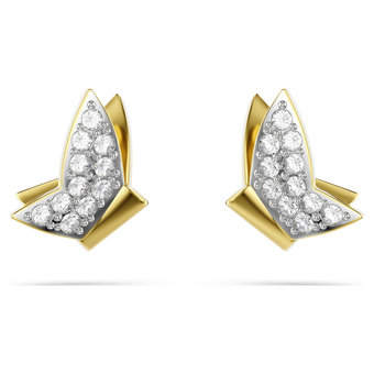 swarovski أقراط دبوسية idyllia lilia، فراشة، لون أبيض، لمسة نهائية من الذهب عيار 18 قيراط