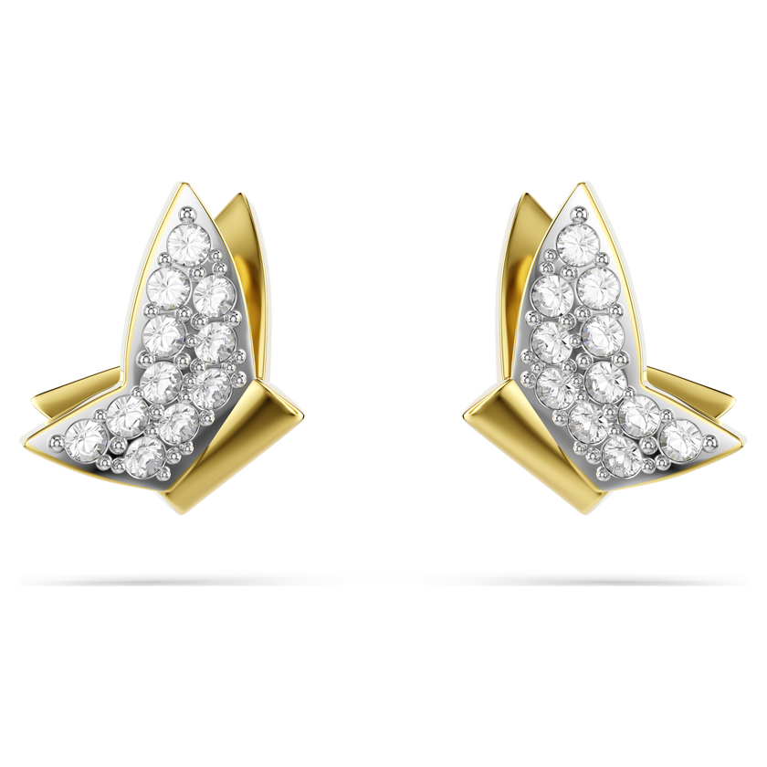 swarovski أقراط دبوسية idyllia lilia، فراشة، لون أبيض، لمسة نهائية من الذهب عيار 18 قيراط