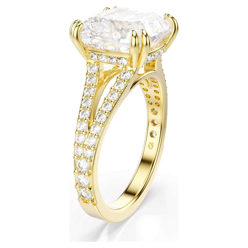 swarovski خاتم كوكتيل stilla، قطع مربع، ترصيع بافيه، لون أبيض، لمسة نهائية من الذهب عيار 18 قيراط