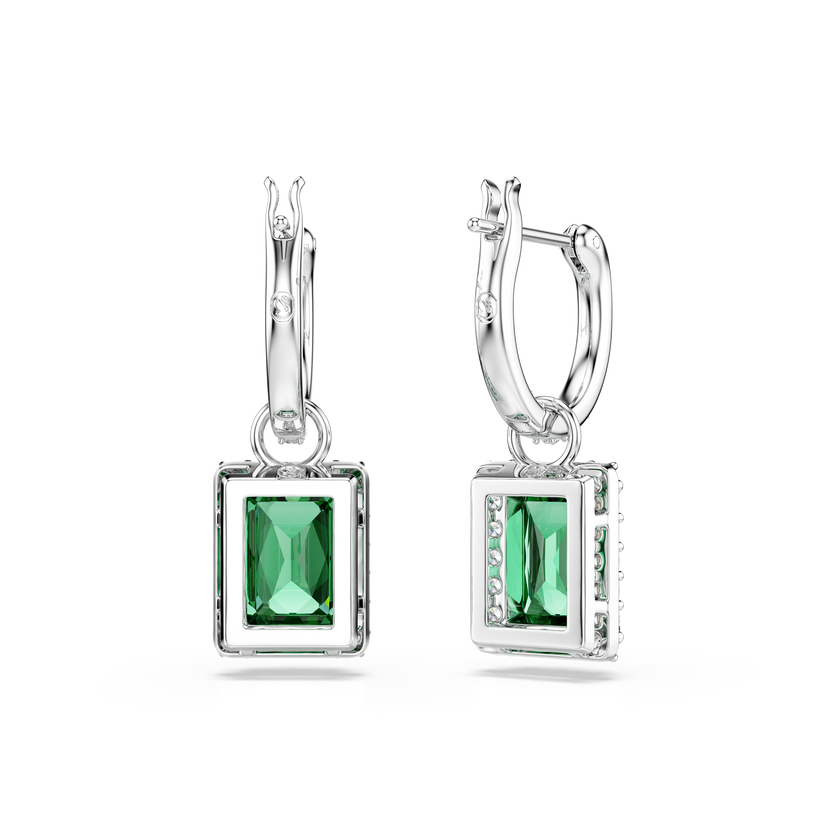 swarovski أقراط متدلية una angelic، قطع مستطيل، أحجار كريستال صغيرة متراصة، لون أخضر، طلاء روديوم