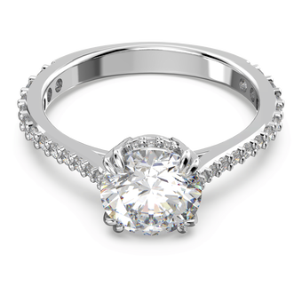 swarovski خاتم كوكتيل stilla، قطع مستدير، كريستالات متراصة، لون أبيض، طلاء روديوم