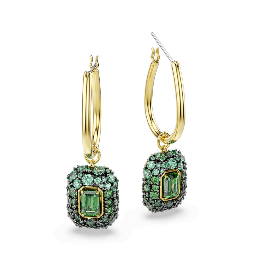 swarovski أقراط متدلية sublima، قطع مُثَمَّن، لون أخضر، لمسة نهائية من الذهب عيار 18 قيراط