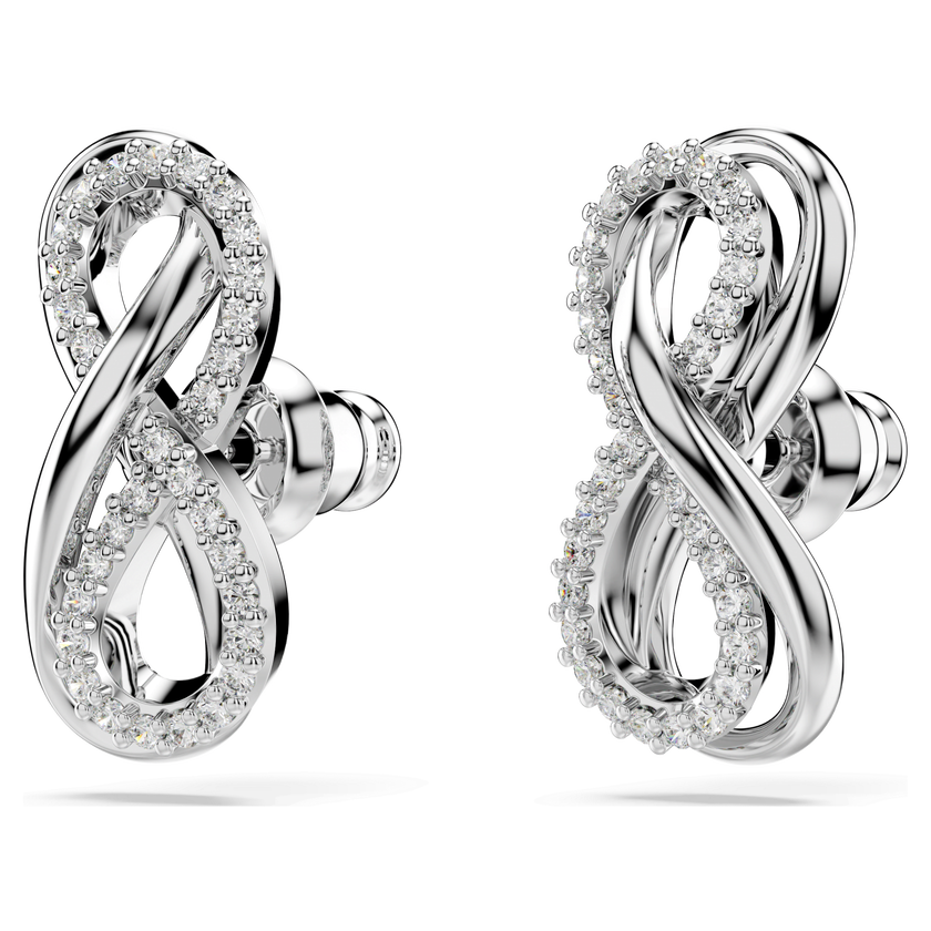 swarovski أقراط دبوسية hyperbola، شكل إنفينيتي، لون أبيض، طلاء روديوم