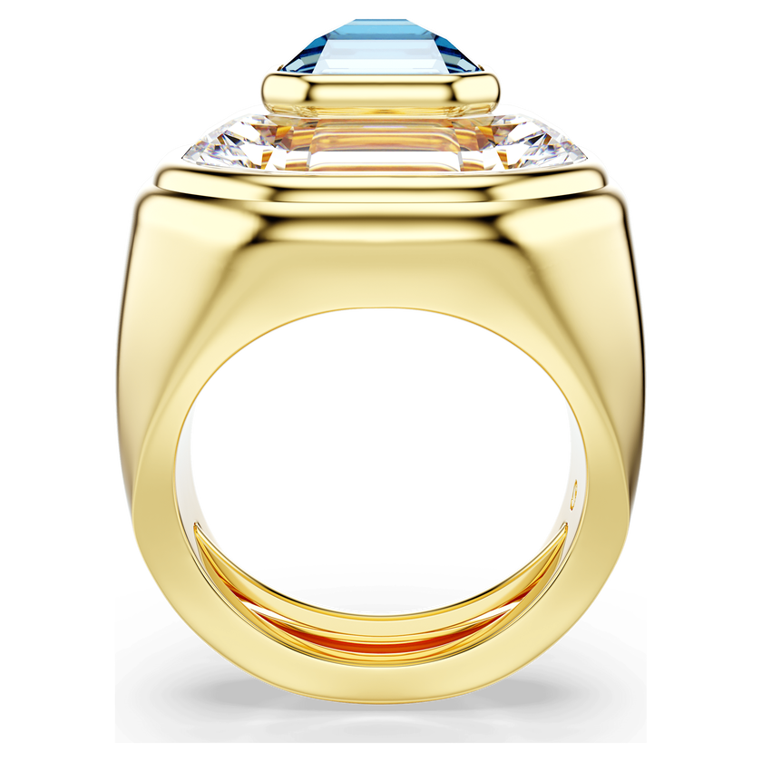 swarovski خاتم كوكتيل chroma، قطع مُثَمَّن، لون أزرق، طلاء باللون الذهبي