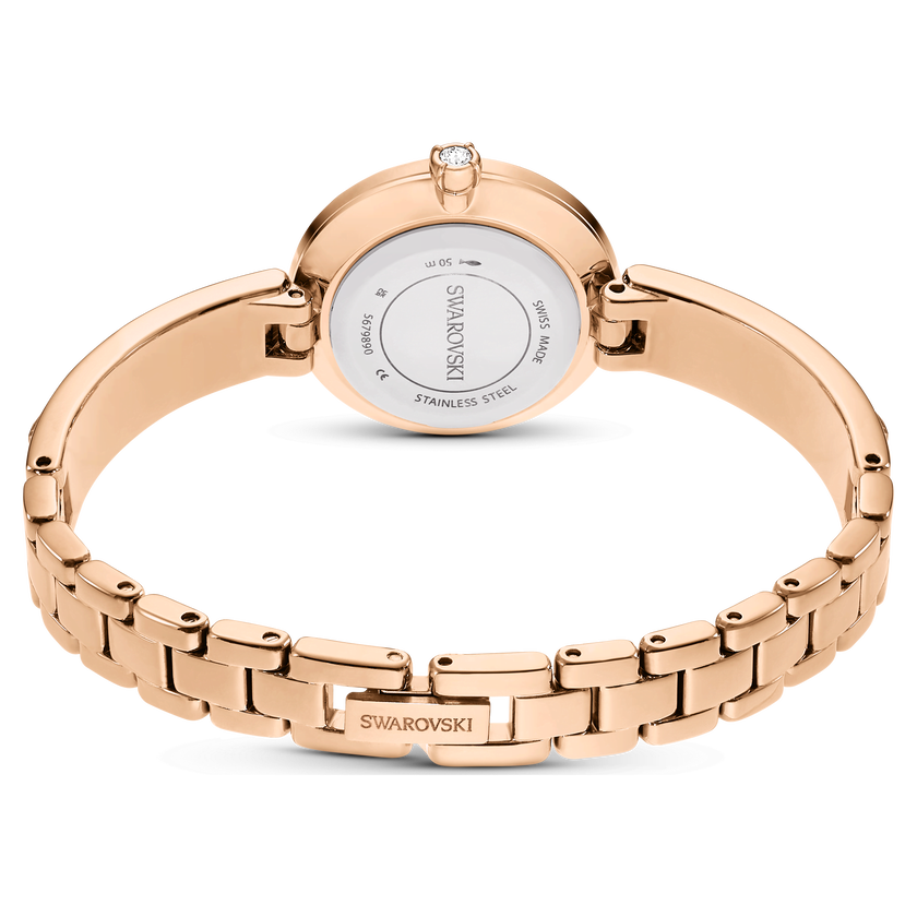 swarovski ساعة يد matrix bangle، صناعة سويسرية، سوار كريستال، لون وردي، لمسة نهائية باللون الذهبي الوردي