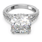 swarovski خاتم كوكتيل stilla، قطع مربع، كريستالات متراصة، لون أبيض، طلاء روديوم