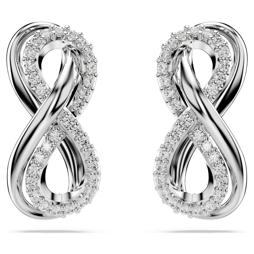 swarovski أقراط دبوسية hyperbola، شكل إنفينيتي، لون أبيض، طلاء روديوم