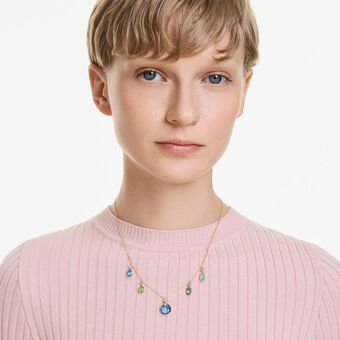 swarovski عقد gema، قطع متنوع، تصميم متدلٍ، ألوان متعددة، طلاء باللون الذهبي