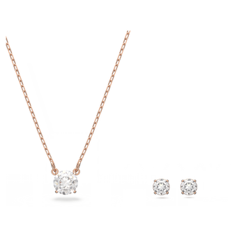 swarovski طقم attract، قطع مستدير، لون أبيض، طلاء باللون الذهبي الوردي