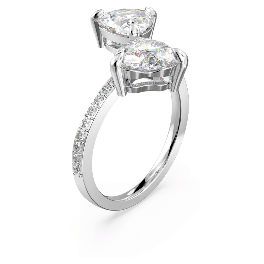 swarovski خاتم مفتوح، mesmera شكل قلب، لون أبيض، طلاء روديوم