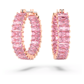 swarovski أقراط matrix حلقية، قطع باغيت، لون وردي، طلاء بلون ذهبي وردي