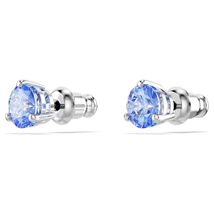 swarovski أقراط دبوسية solitaire، لون أزرق فاتح، طلاء روديوم