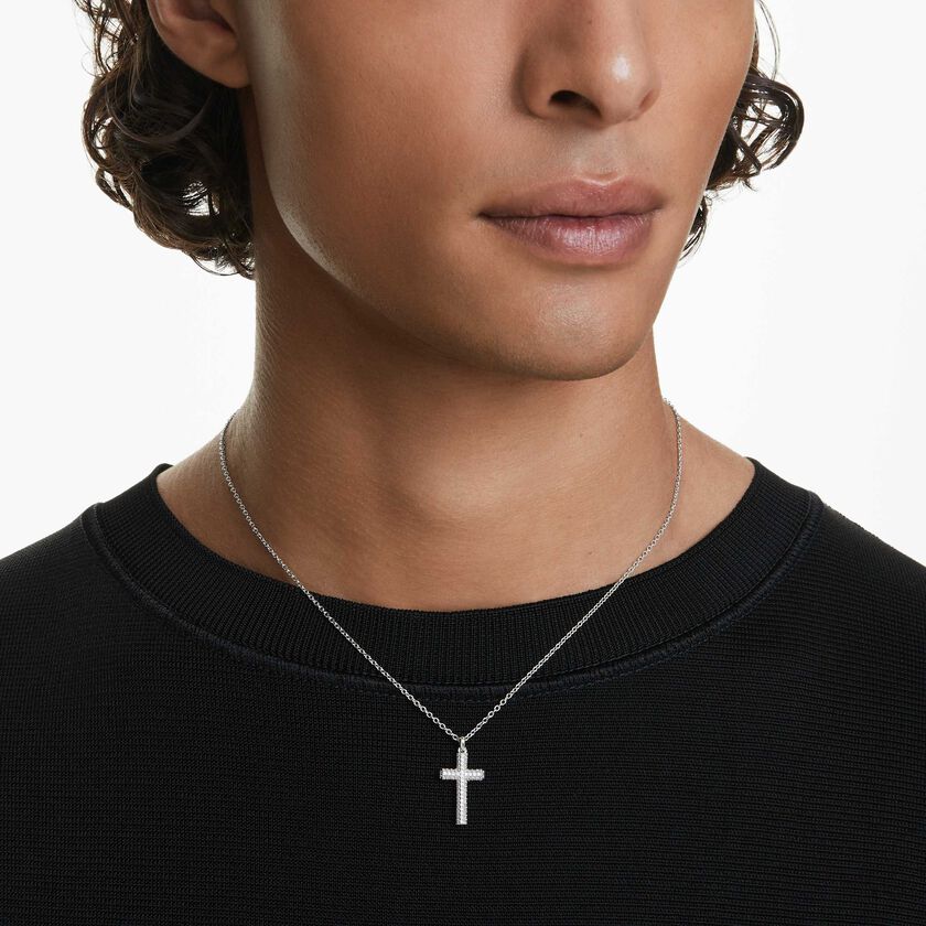swarovski قلادة insigne، كريستالات متارصة، على شكل صليب، لون أبيض، طلاء روديوم