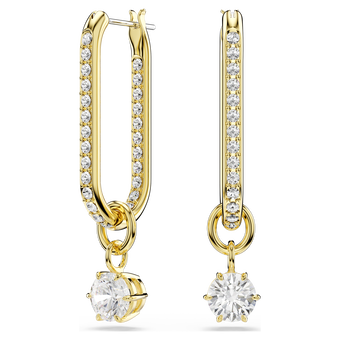 swarovski أقراط متدلية constella، قطع مستدير، لون أبيض، طلاء باللون الذهبي