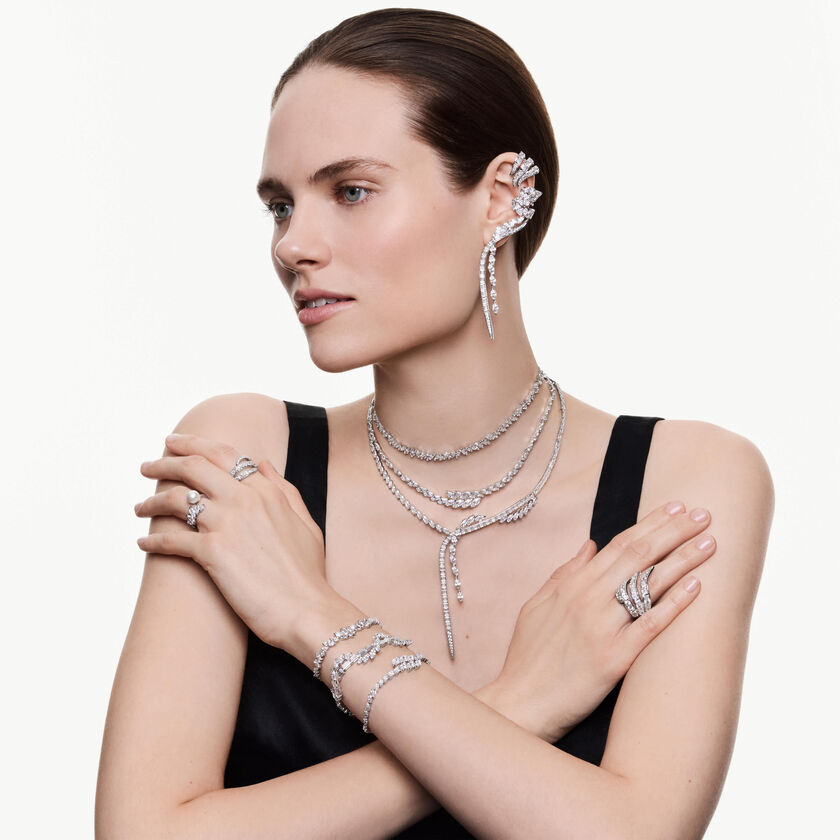 swarovski خاتم vienna، قطع متنوع، شكل بجعة، لون أبيض، طلاء روديوم