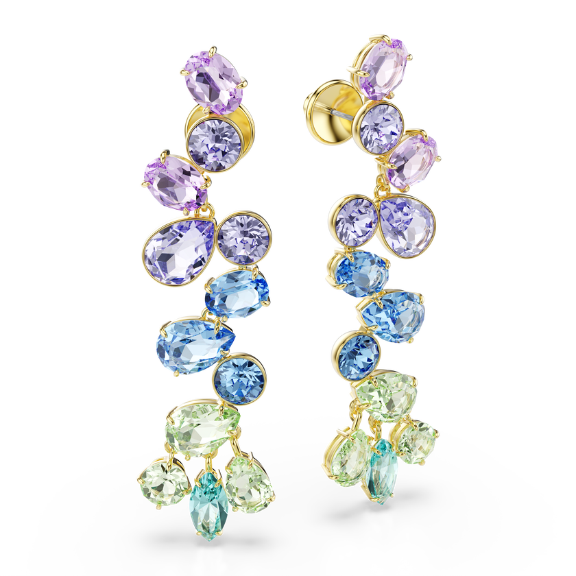 swarovski أقراط متدلية gema، قطع متنوع، تصميم كالثريا، طويلة، ألوان متعددة، طلاء باللون الذهبي