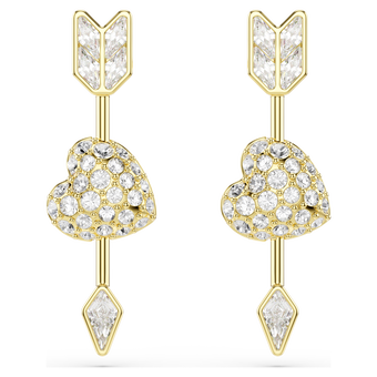 swarovski أقراط متدلية idyllia، قطع متنوع، شكل قلب وسهم، لون أبيض، طلاء باللون الذهبي