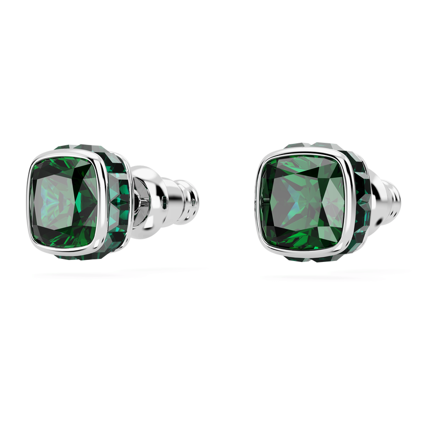 swarovski أقراط دبوسية  birthstone، قطع مربع، شهر مايو، لون أخضر، طلاء روديوم