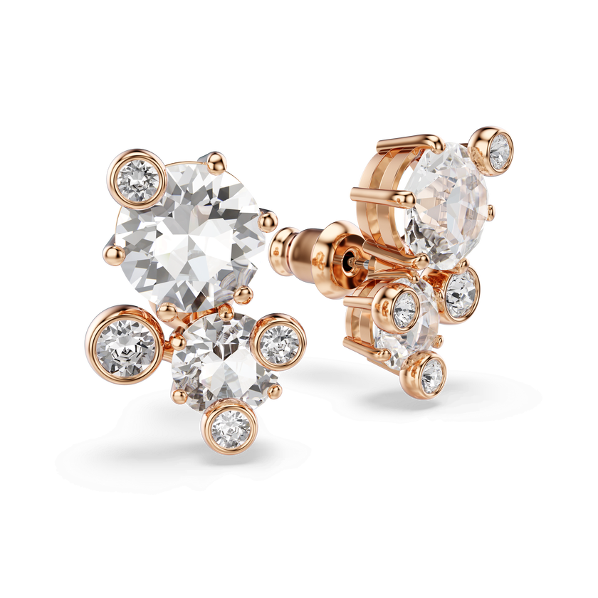 swarovski أقراط دبوسية constella، قطع مُستدير، لون أبيض، لمسة نهائية من الذهب الوردي عيار 18 قيراط