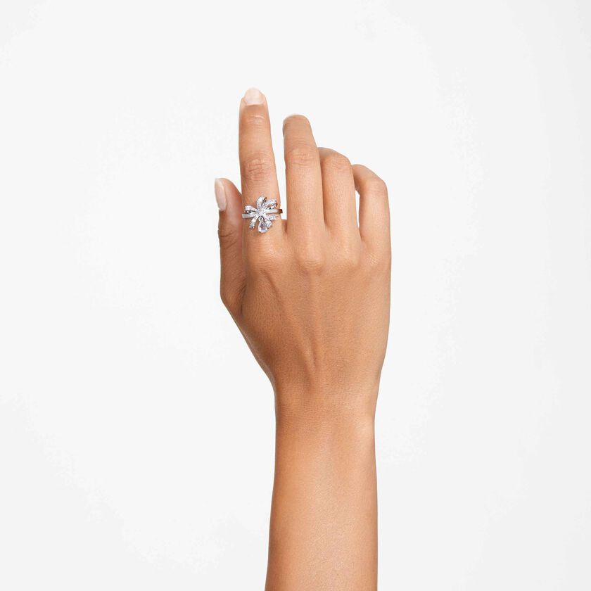 swarovski خاتم volta كوكتيل، على شكل أنشوطة، حجم صغير، لون أبيض، طلاء روديوم