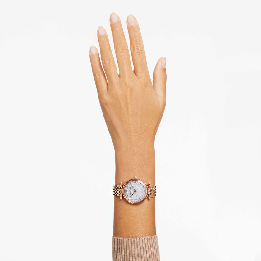 swarovski ساعة crystalline wonder، صناعة سويسرية، سوار معدني، لون ذهبي وردي، لمسة نهائية بلون ذهبي وردي