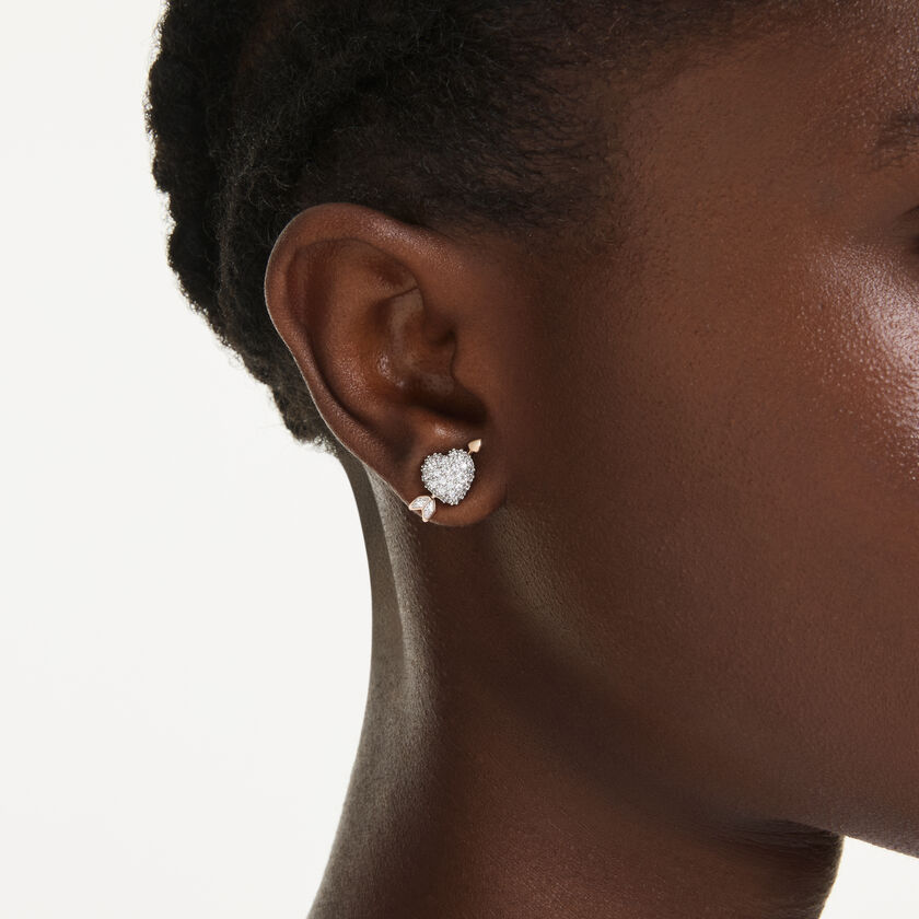 swarovski أقراط دبوسية idyllia، قطع متنوع، شكل قلب وسهم، لون أبيض، لمسة نهائية من معادن مختلطة