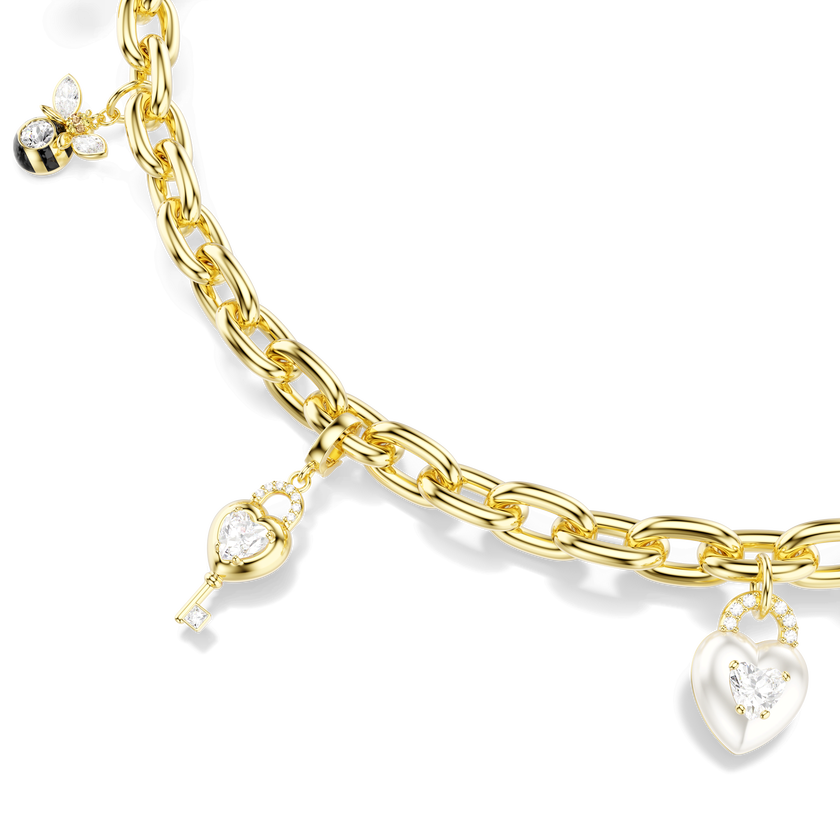 swarovski تعليقة حقيبة، قطع متنوع، لون أبيض، طلاء باللون الذهبي