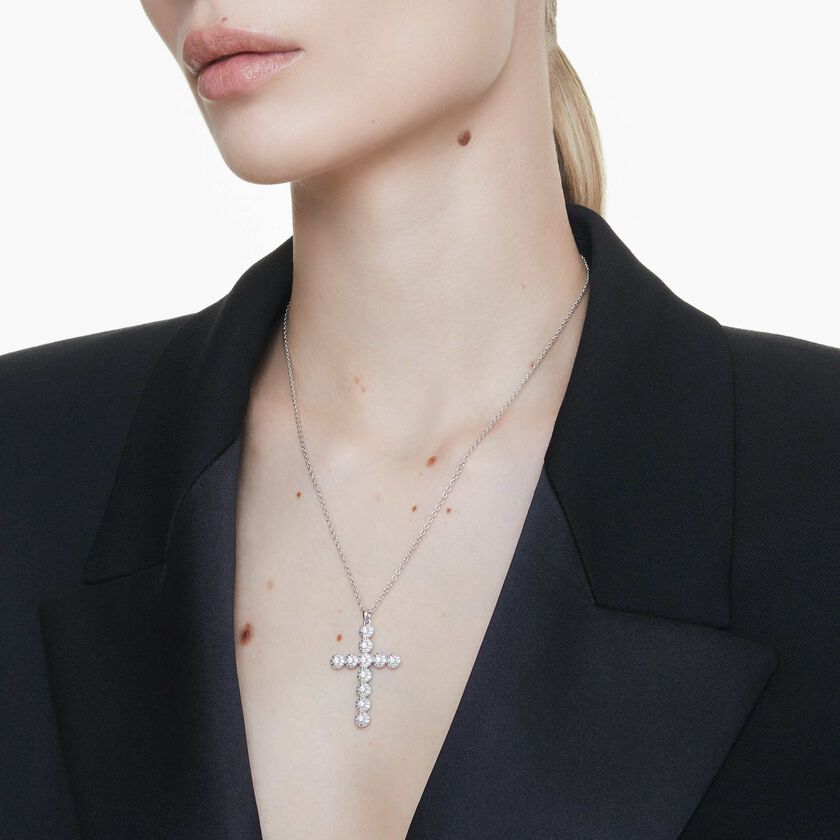 swarovski قلادة insigne، قطع متنوع، على شكل صليب، لون أبيض، طلاء روديوم