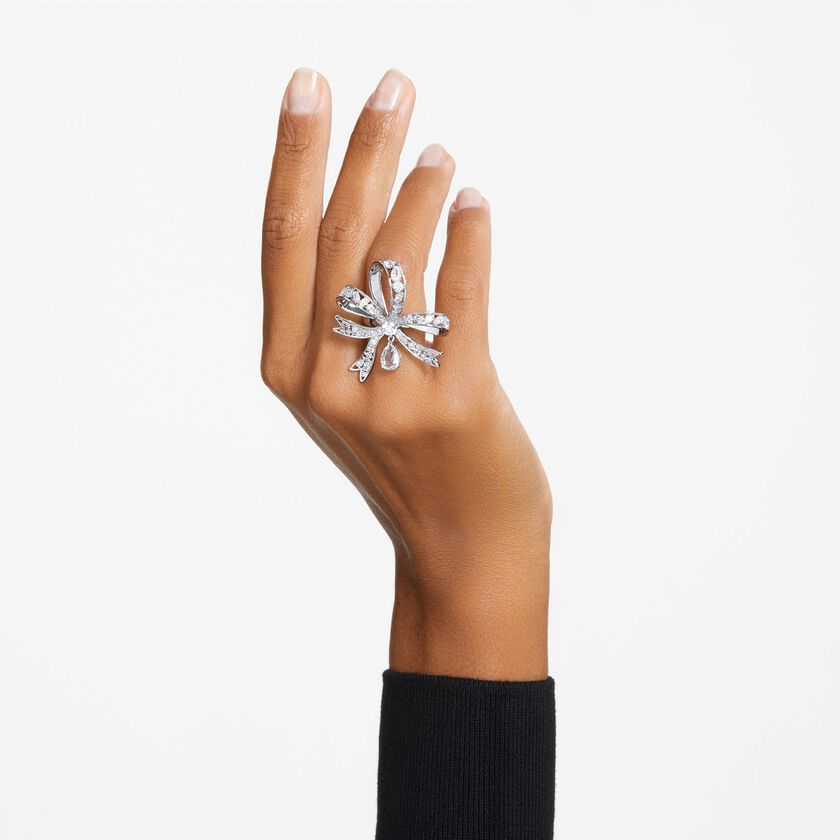 swarovski خاتم volta كوكتيل، على شكل أنشوطة، حجم كبير، لون أبيض، طلاء روديوم