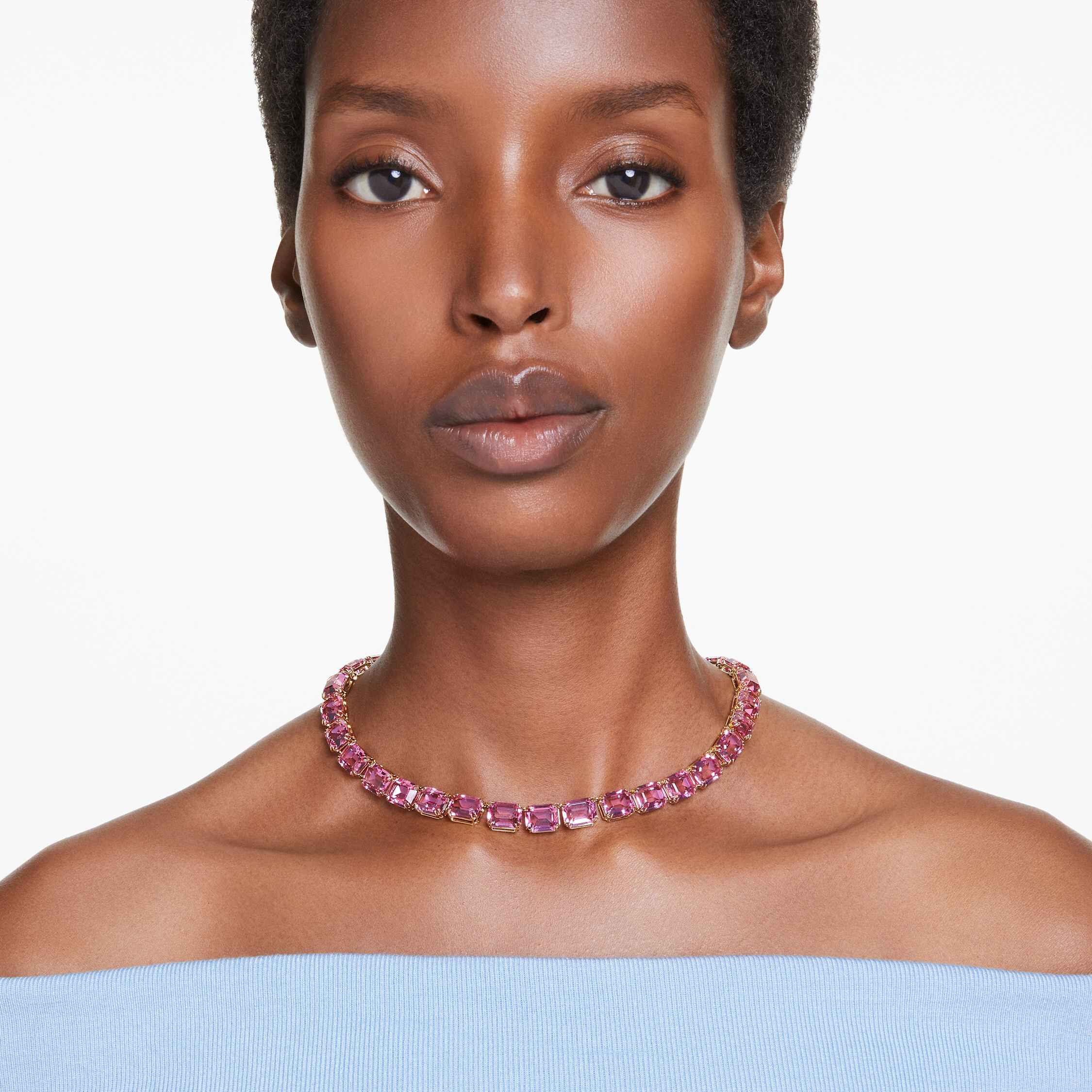 swarovski عقد millenia، قطع مُثَمَّن، لون وردي، طلاء بلون ذهبي