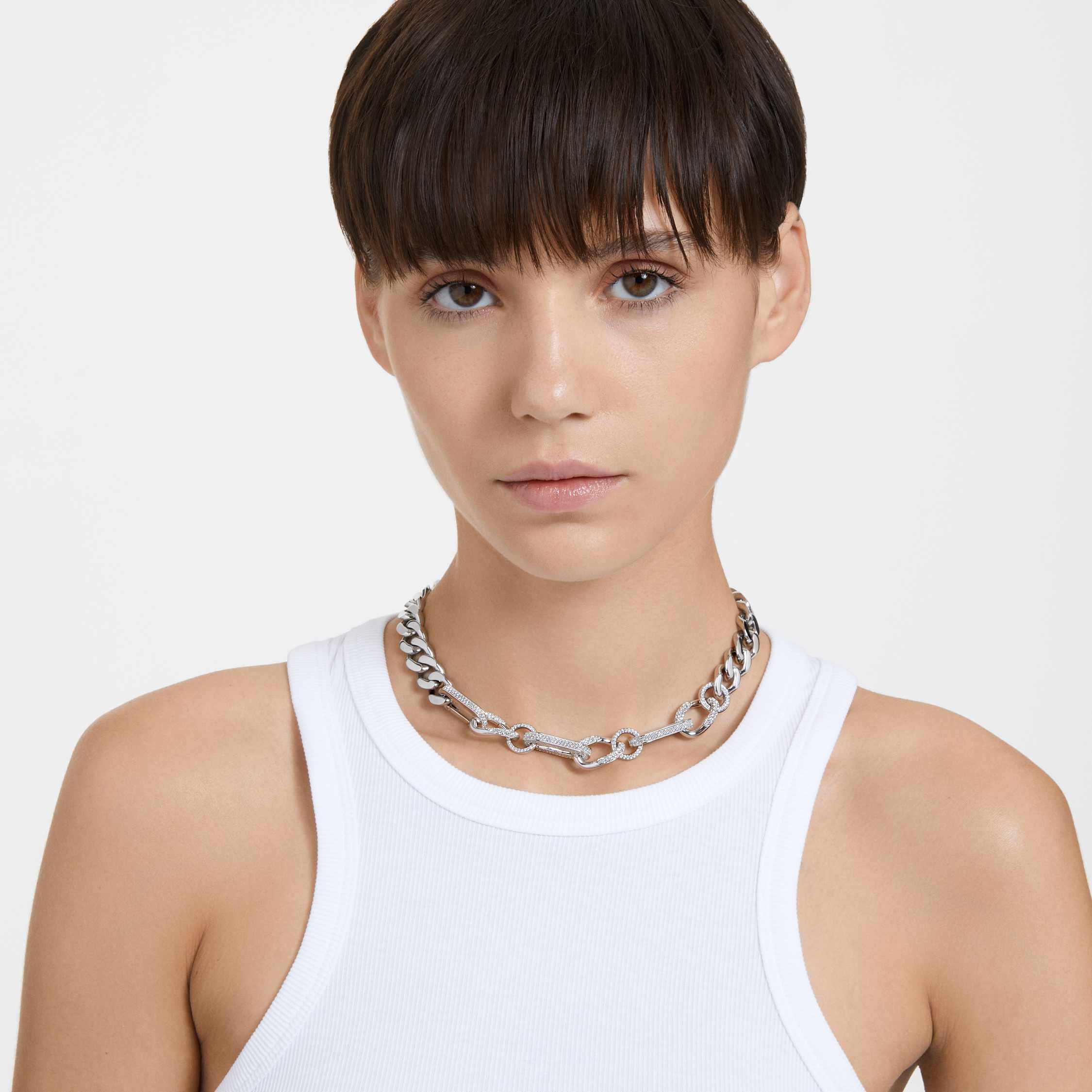 swarovski عقد dextera، مزدان بكريستالات متراصة، تصميم متميز، حلقات متنوعة، لون أبيض، طلاء روديوم