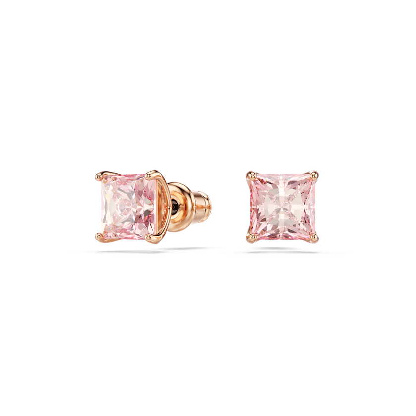 swarovski أقراط دبوسية stilla، قطع مربع، لون وردي، لمسة نهائية من الذهب الوردي عيار 18 قيراط