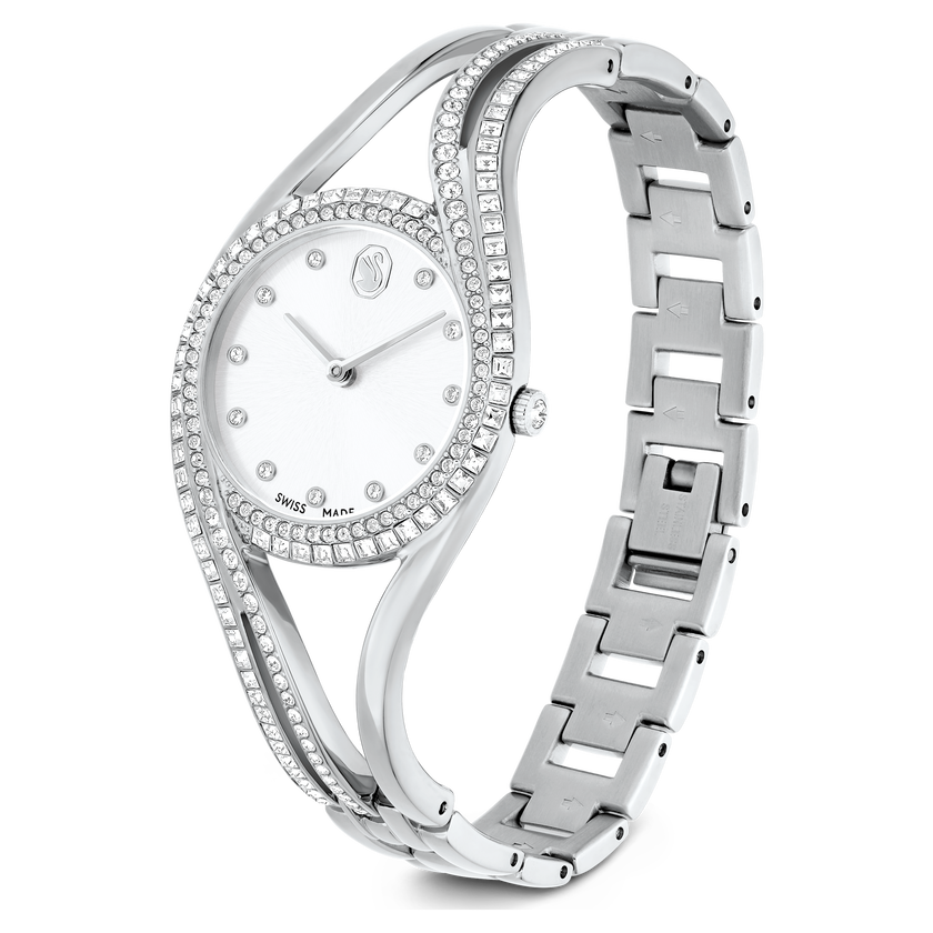 swarovski ساعة hyperbola bangle، سويسرية الصنع، سوار معدن، لون فضي، ستانلس ستيل