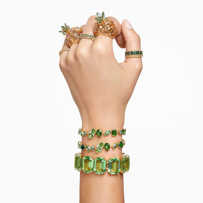 swarovski خاتم matrix، قطع باغيت، لون أخضر، لمسة نهائية من الذهب عيار 18 قيراط