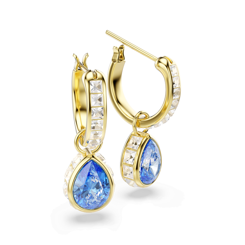 swarovski أقراط متدلية chroma، قطع على شكل كمثرى، لون أزرق، لمسة نهائية من الذهب عيار 18 قيراط
