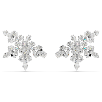 swarovski أقراط بمشبك idyllia، قطع متنوع، على شكل نصف ندفة ثلج، لون أبيض، طلاء روديوم