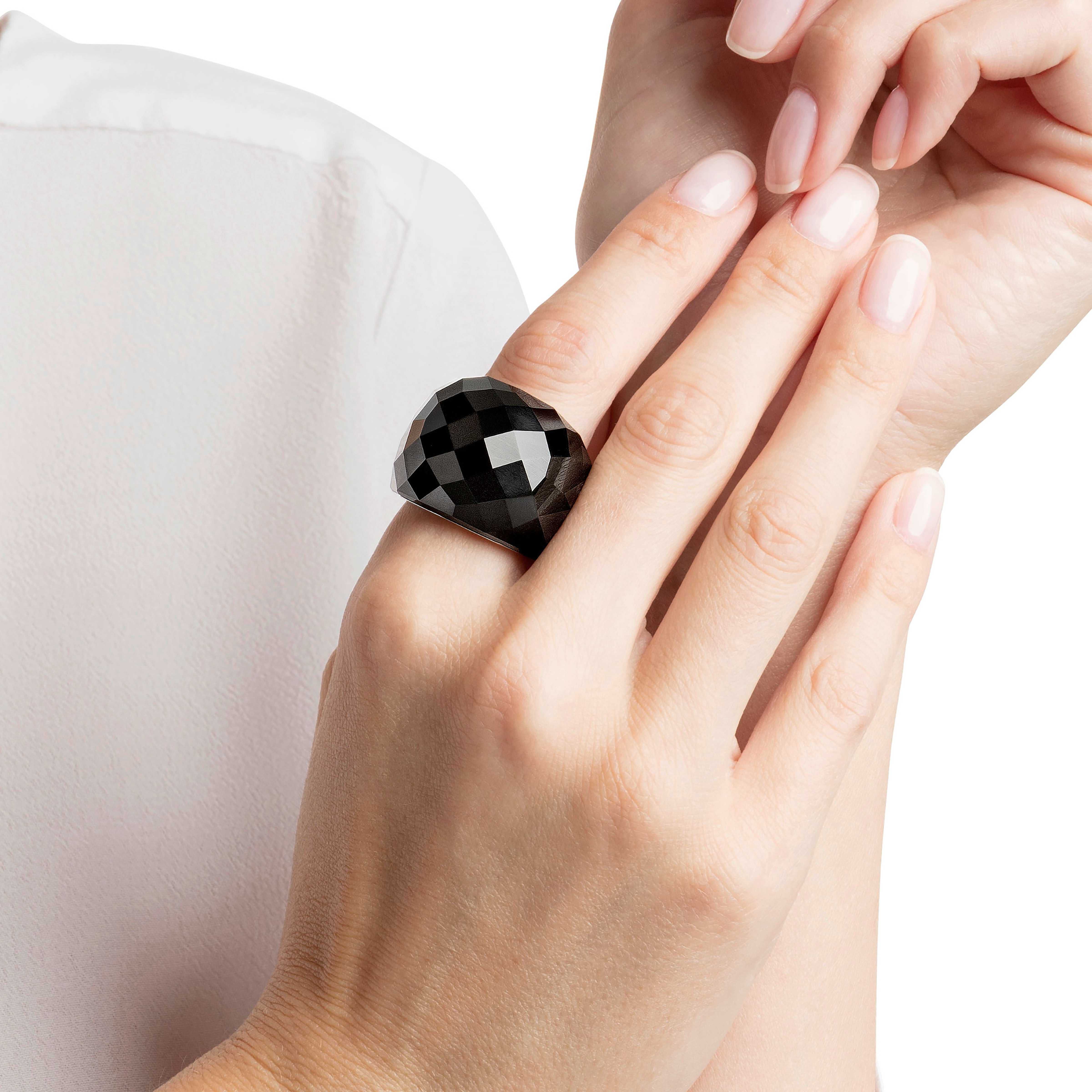 swarovski خاتم nirvana، لون أسود، طلاء pvd ذهبي وردي