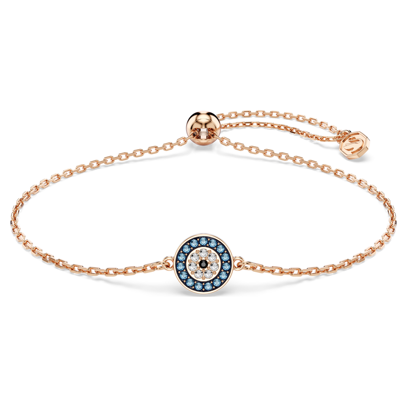 swarovski سوار luckily، أحجار كريستال صغيرة متراصة، شكل عين، لون أزرق، طلاء باللون الذهبي الوردي