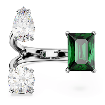 swarovski خاتم مفتوح mesmera، قطع متنوع، لون أخضر، طلاء روديوم