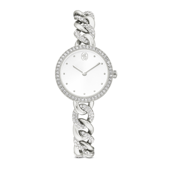 swarovski ساعة مستديرة cocktail، سوار معدني، لون فضي، ستانلس ستيل