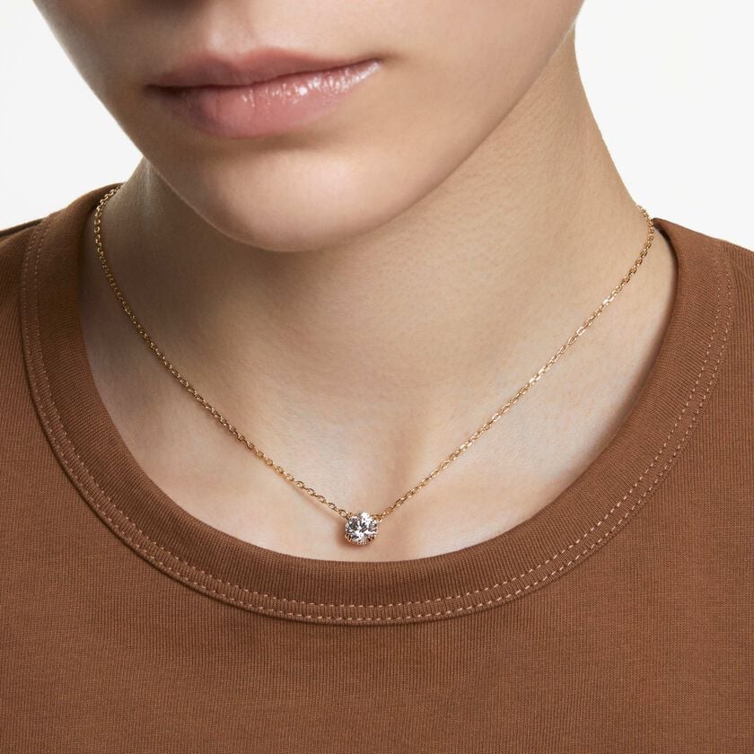 swarovski قلادة stilla، قطع مستدير، لون أبيض، طلاء ذهبي
