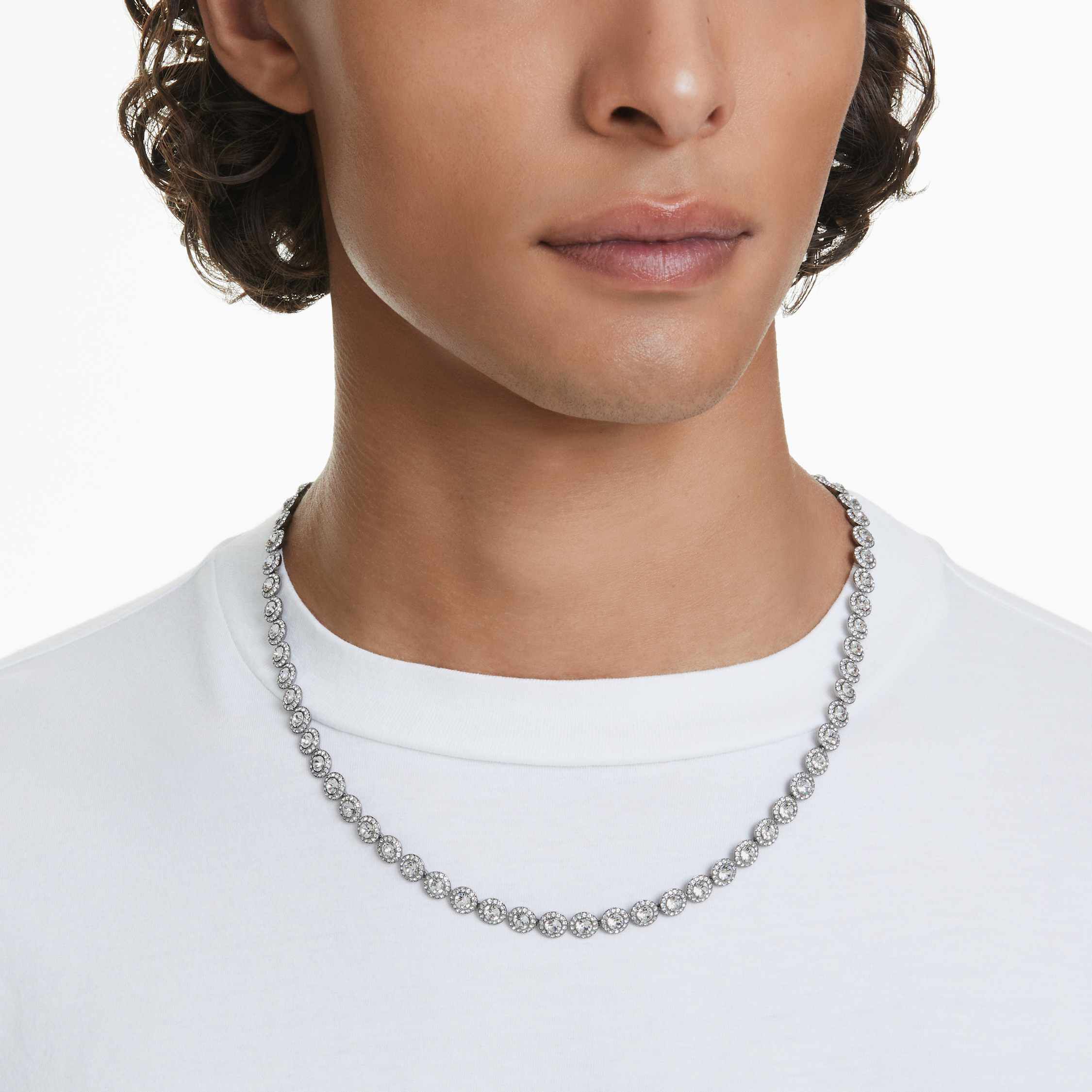swarovski عقد una، قطع مُستدير، تصميم طويل، لون أبيض، طلاء روثينيوم