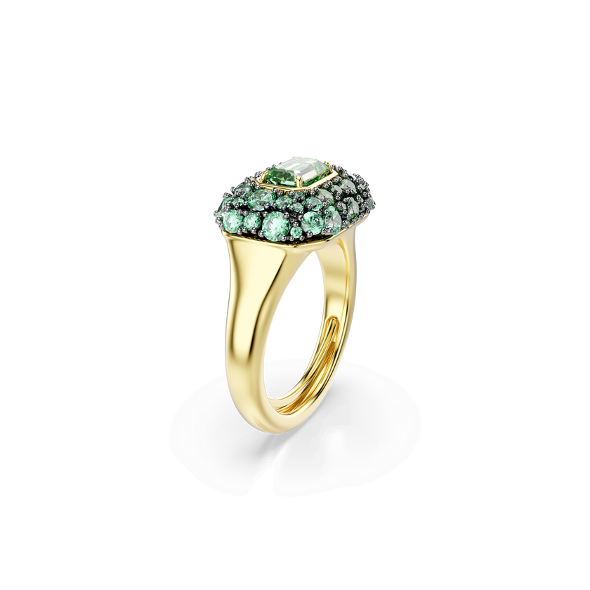 swarovski خاتم كوكتيل sublima، قطع مُثَمَّن، لون أخضر، لمسة نهائية من الذهب عيار 18 قيراط