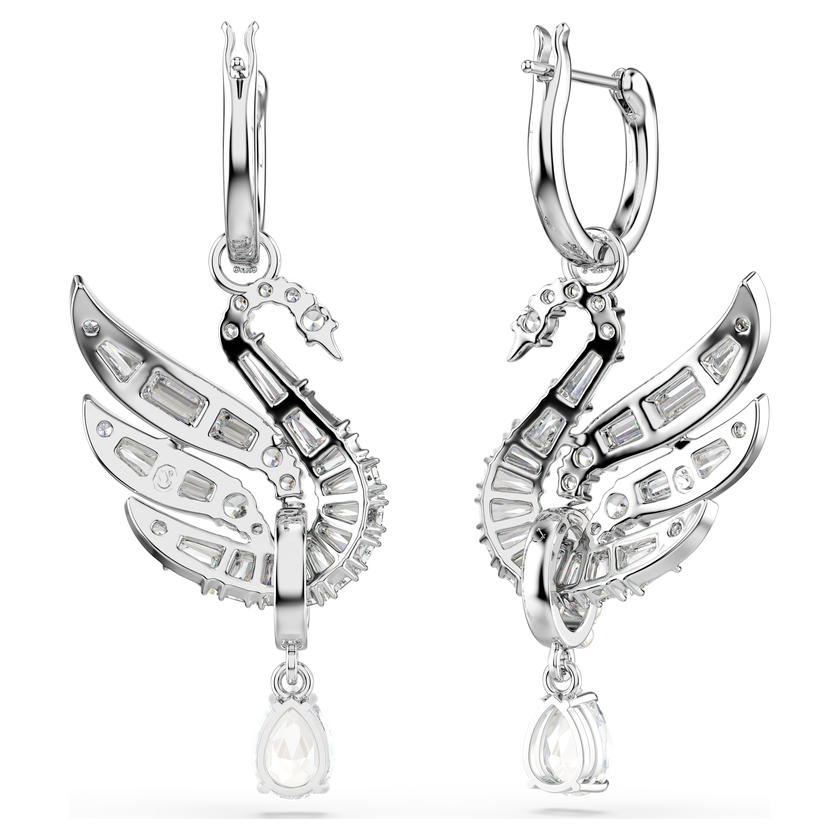 swarovski أقراط swan vienna، شكل بجعة، لون أبيض، طلاء روديوم