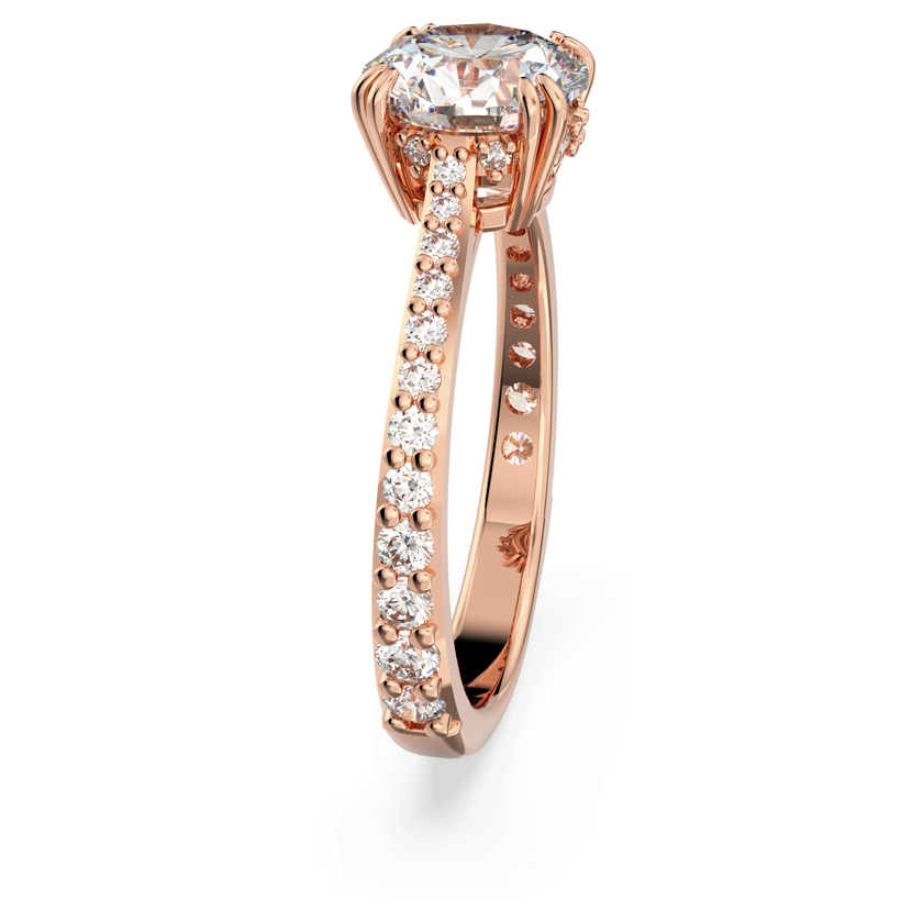 swarovski خاتم كوكتيل stilla، قطع مُستدير، ترصيع بافيه، لون أبيض، لمسة نهائية من الذهب الوردي عيار 18 قيراط