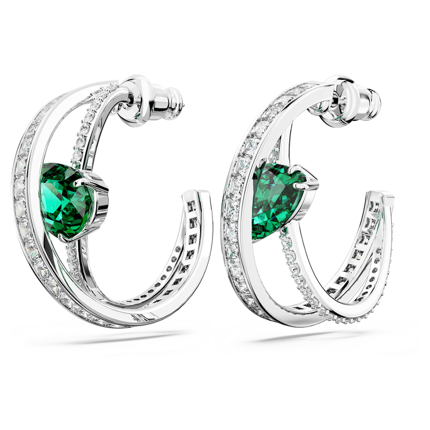 swarovski أقراط حلقية hyperbola، زركونيا محايدة الكربون، قطع متنوع، لون أخضر، طلاء روديوم