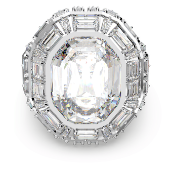 swarovski خاتم كوكتيل mesmera، قطع مثمن، لون أبيض، طلاء روديوم