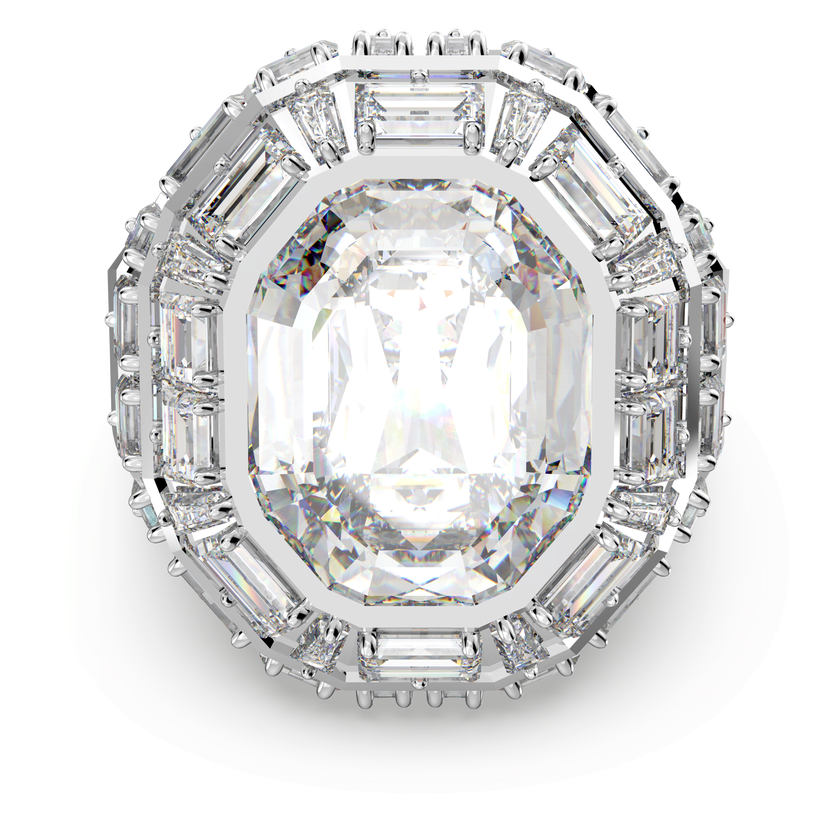 swarovski خاتم كوكتيل mesmera، قطع مثمن، لون أبيض، طلاء روديوم
