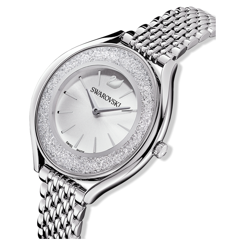 swarovski ساعة crystalline aura، صناعة سويسرية، سوار معدني، لون فضي، ستانليس ستيل
