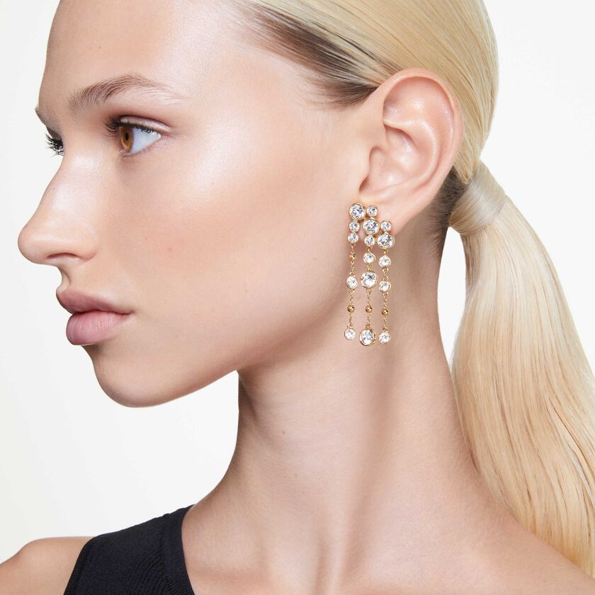 swarovski أقراط متدلية imber، قطع مُستدير، شكل ثُريا، لون أبيض، طلاء بلون ذهبي